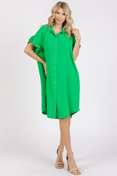 Mittoshop Button Down Flounce Sleeve Dress with Pockets #2