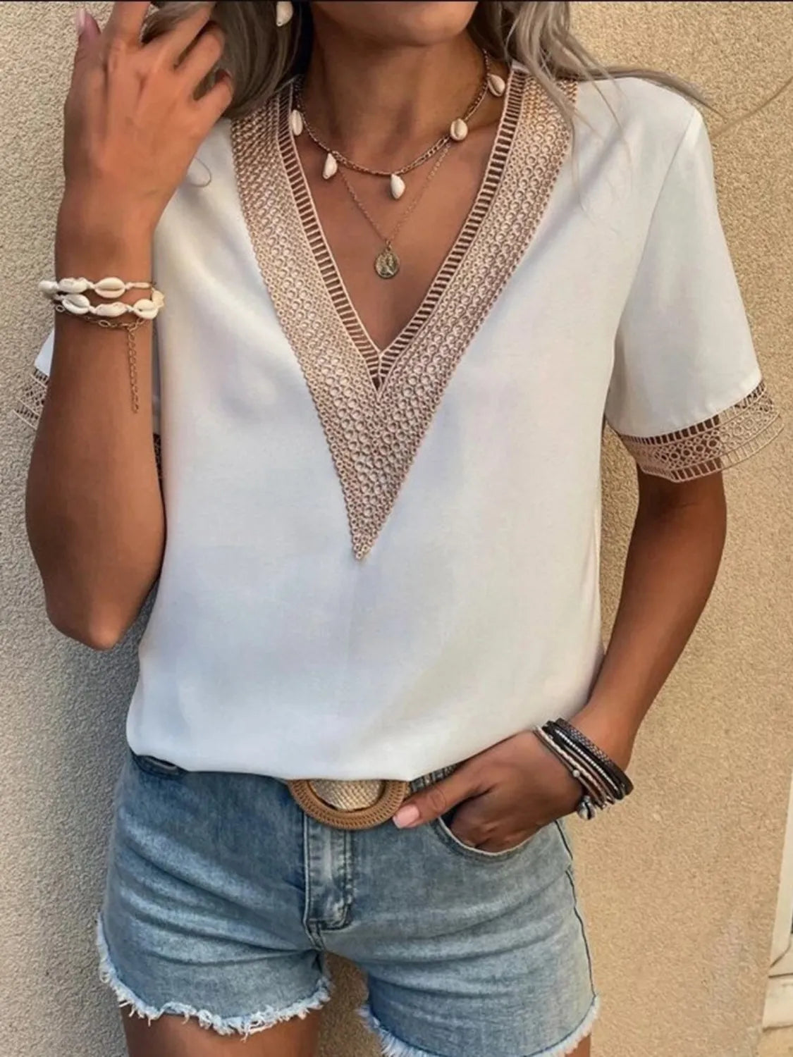 Full Size V-Neck Short Sleeve Blouse Plus Size