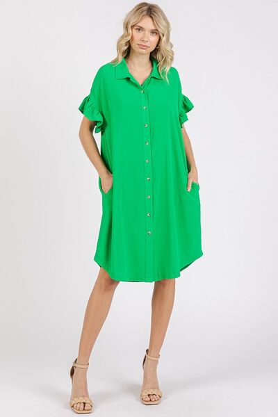 Mittoshop Button Down Flounce Sleeve Dress with Pockets #2