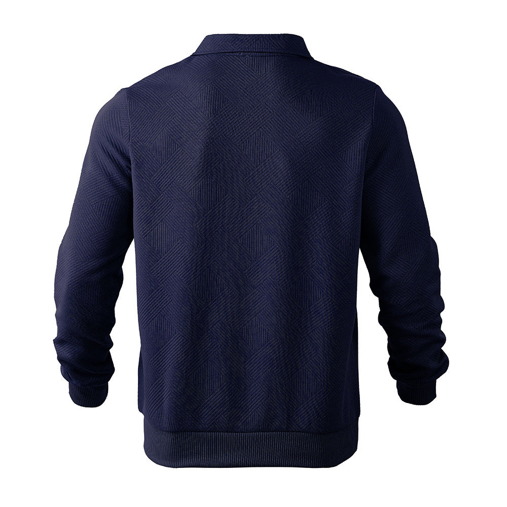 Textured Jacquard Half-Zip Polo Sweatshirt - Long Sleeve