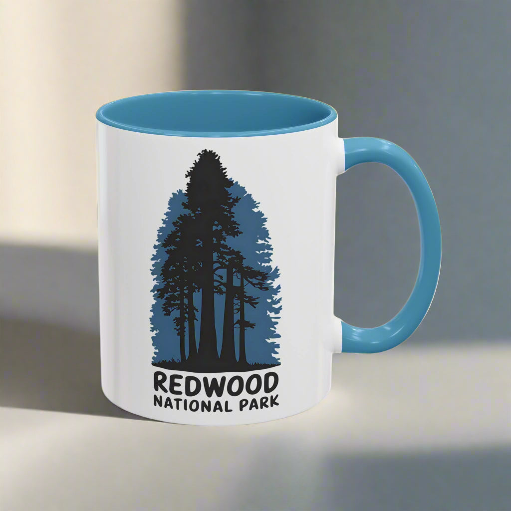 Redwood National Park Accent Coffee Mug 11oz 15oz Shaded Trees Blue Black Pink Red Outdoor Inspired