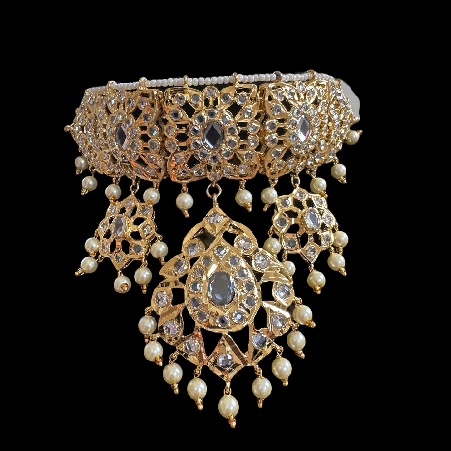 C294 Shahzeen choker set ( golden pearls ) ( SHIPS IN 4 WEEKS )