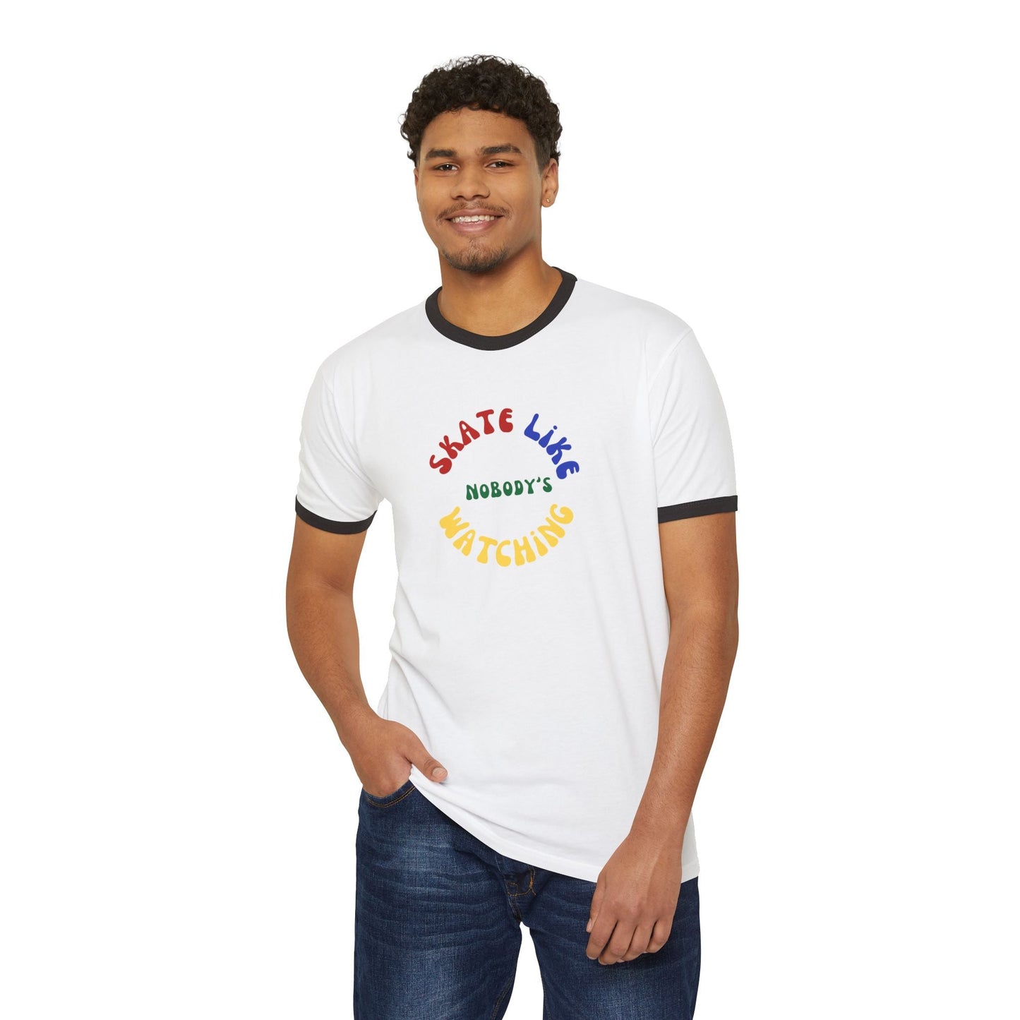 Primary Skate Like Nobody's Watching Unisex Cotton Ringer T-Shirt