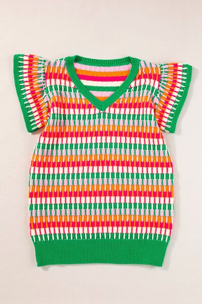 Contrast Striped V-Neck Knit Top
