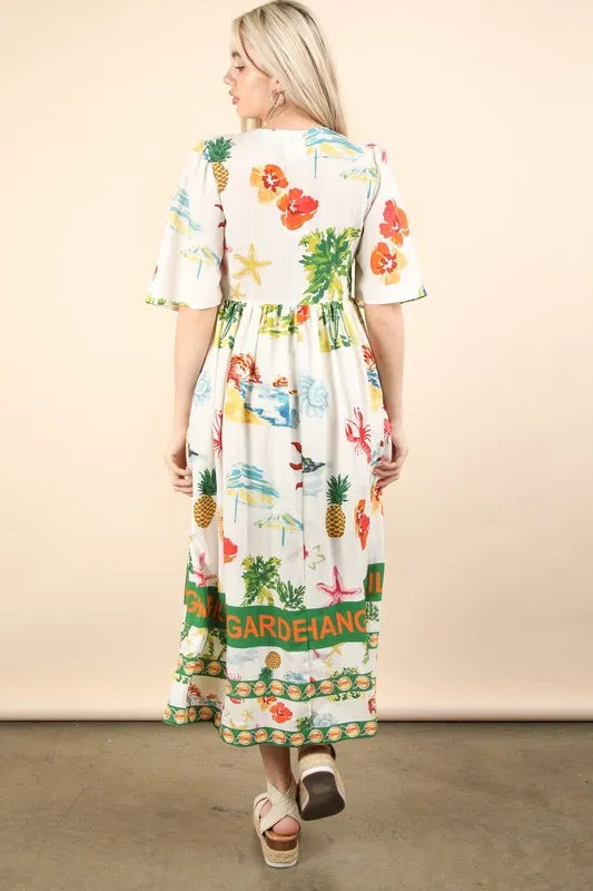 VERY J Button Down Printed Midi Dress