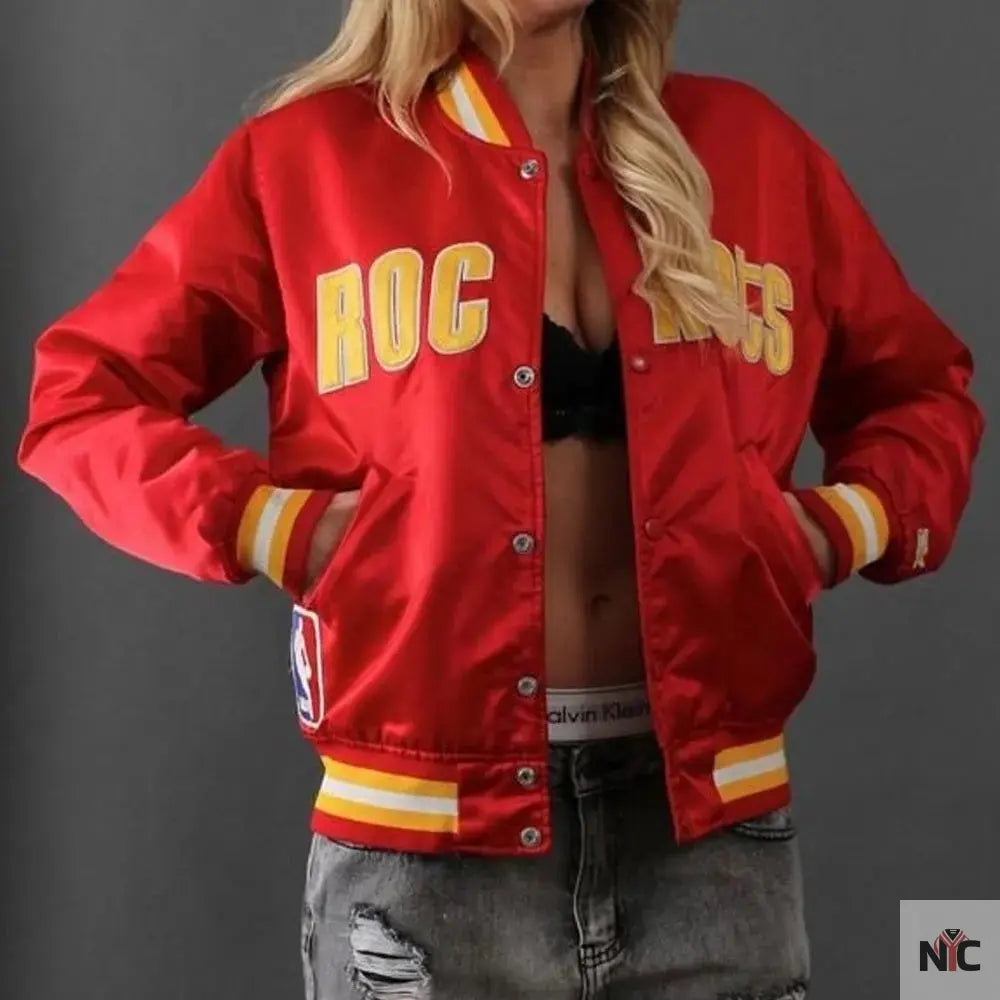 90s Houston Rockets Red Satin Jacket.