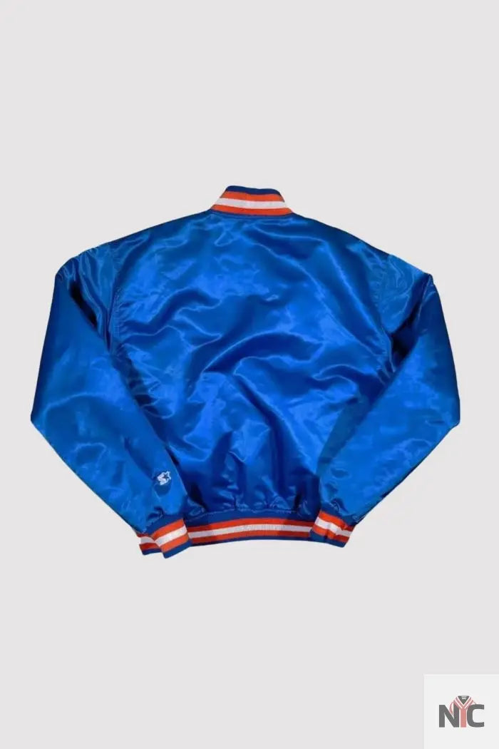 90s New York Knicks Blue Satin Bomber Jacket