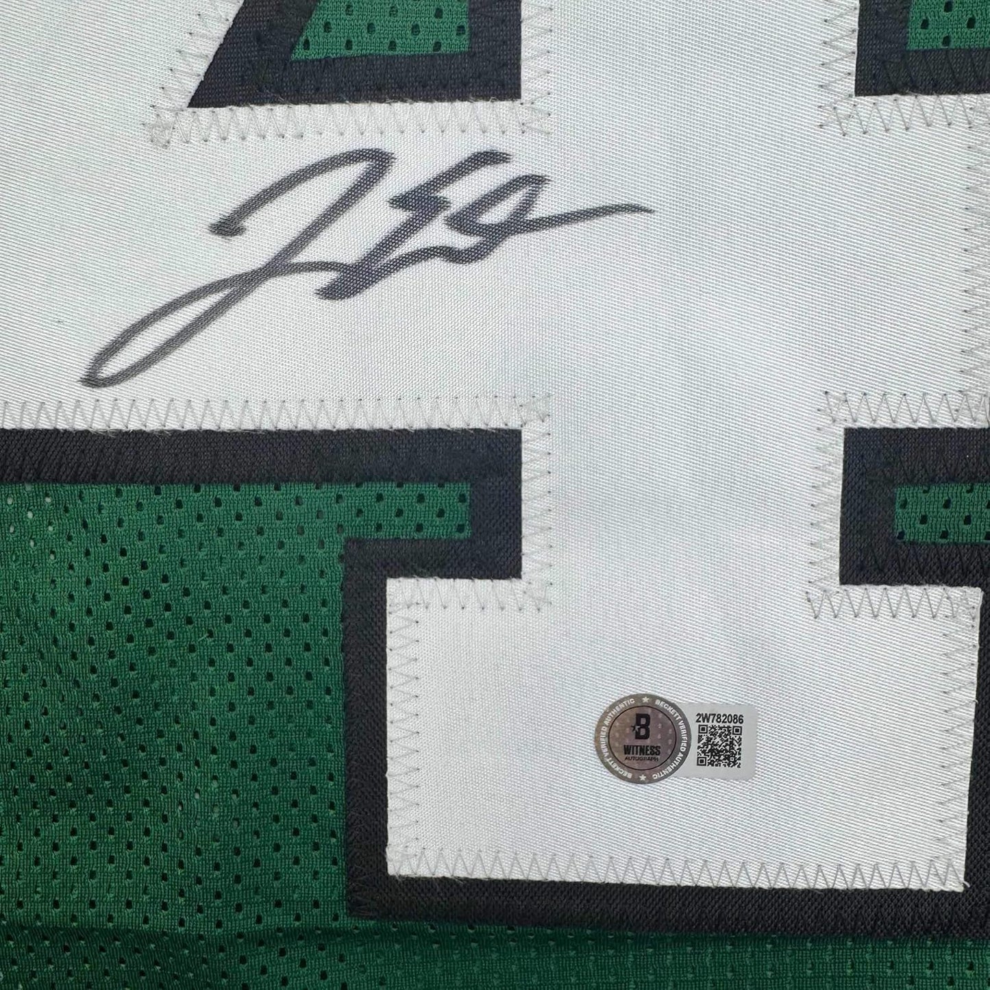 Framed Autographed/Signed Jake Elliott 35x39 Philadelphia Kelly Green Football Jersey Beckett BAS COA