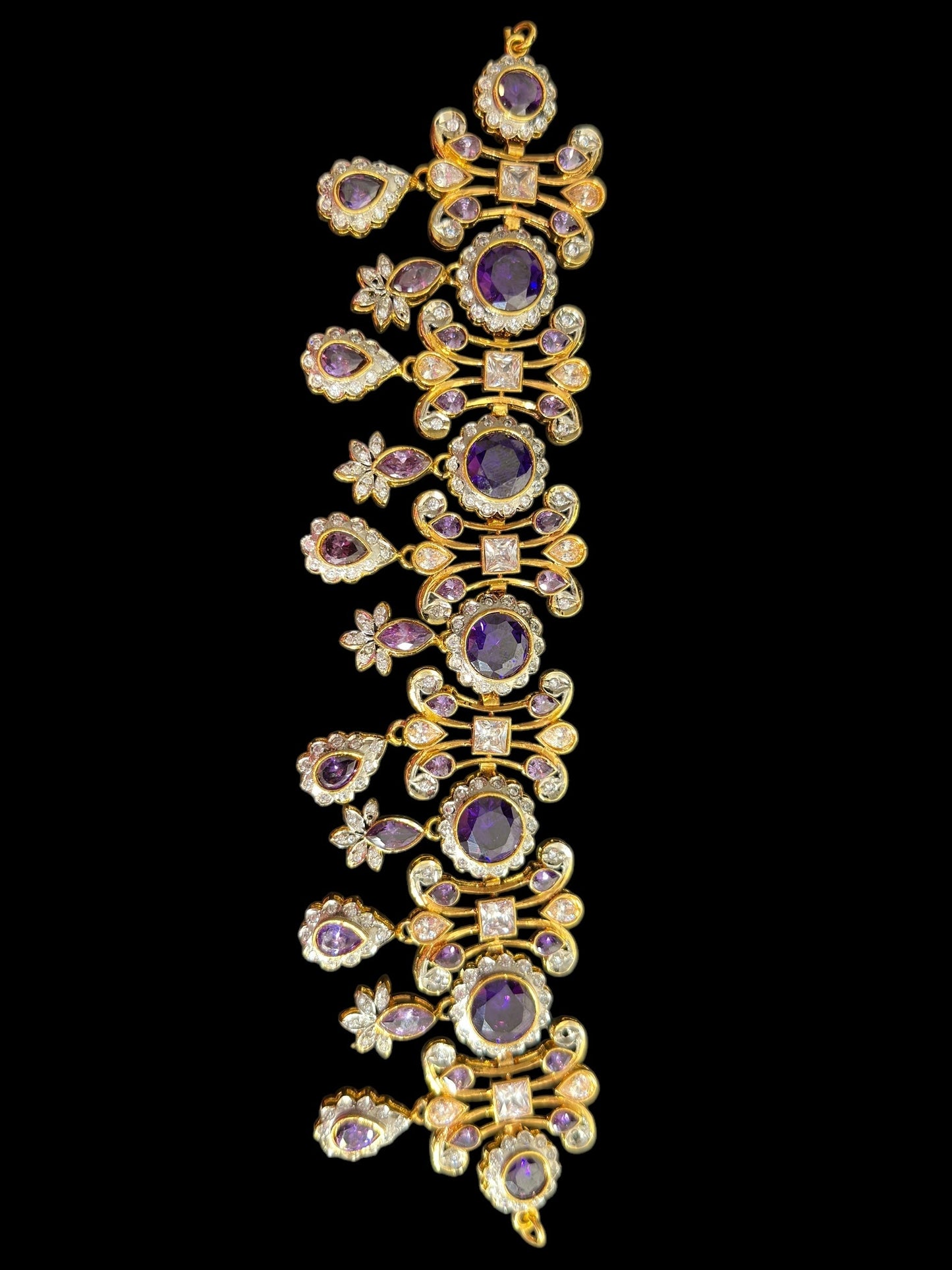 BR473 High quality cz necklace set with tika - purple, Gold plated ( READY TO SHIP )