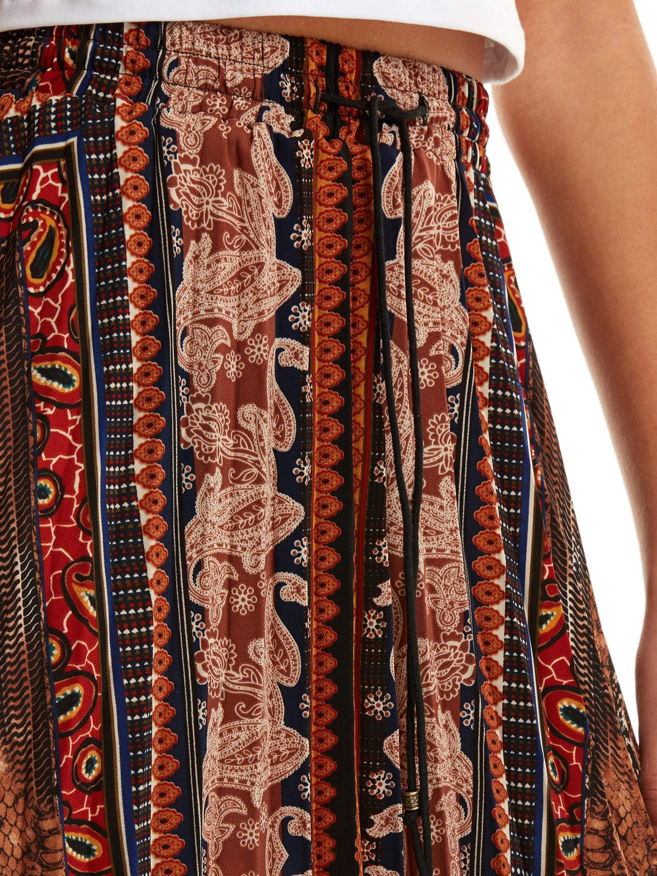 Floerns Women's Boho Elastic Waist Scarf Print Pleated Midi Skirt Multi Scarf S