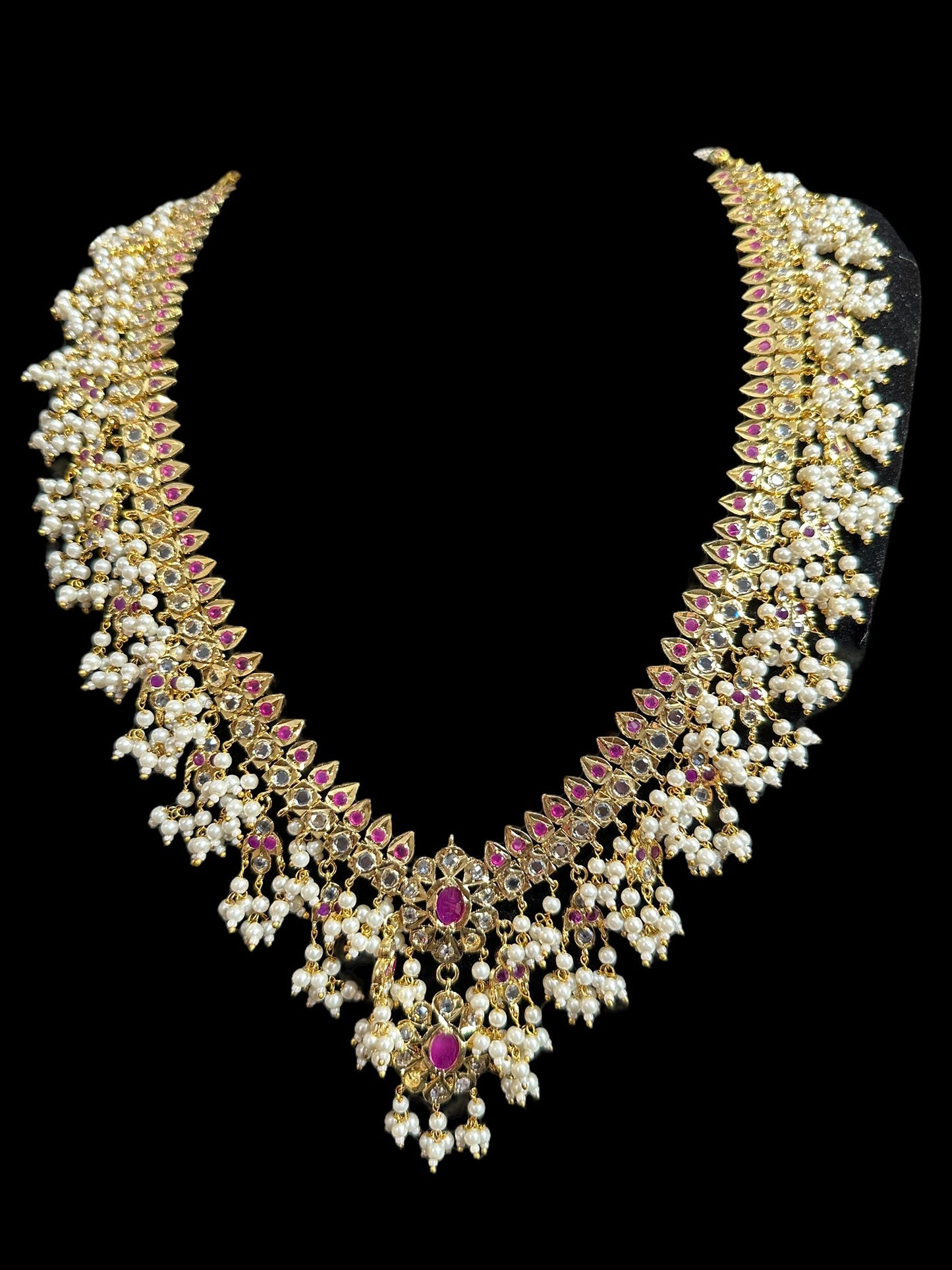 BR467 Safa guttapusalu necklace set in rubies (SHIPS IN 3 WEEKS )