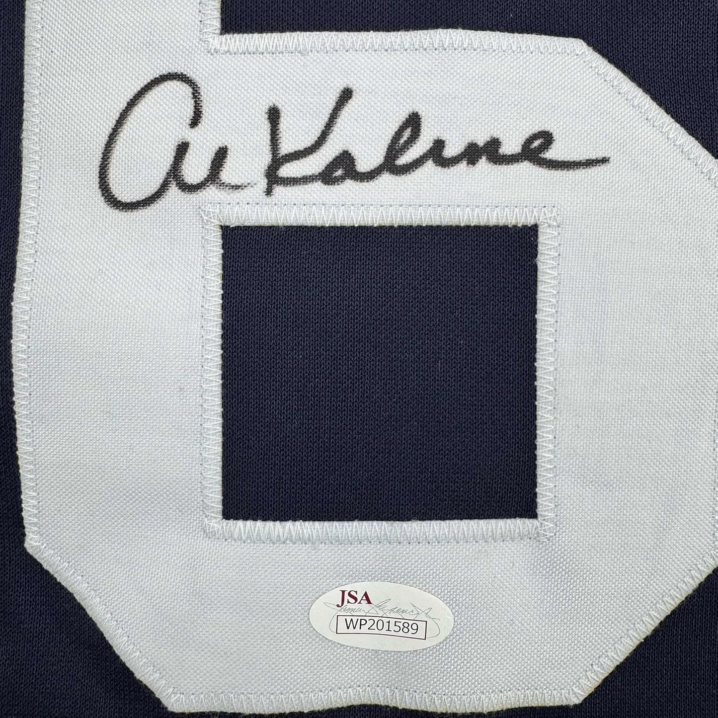 Framed Autographed/Signed Al Kaline 35x39 Detroit Blue Baseball Jersey JSA COA