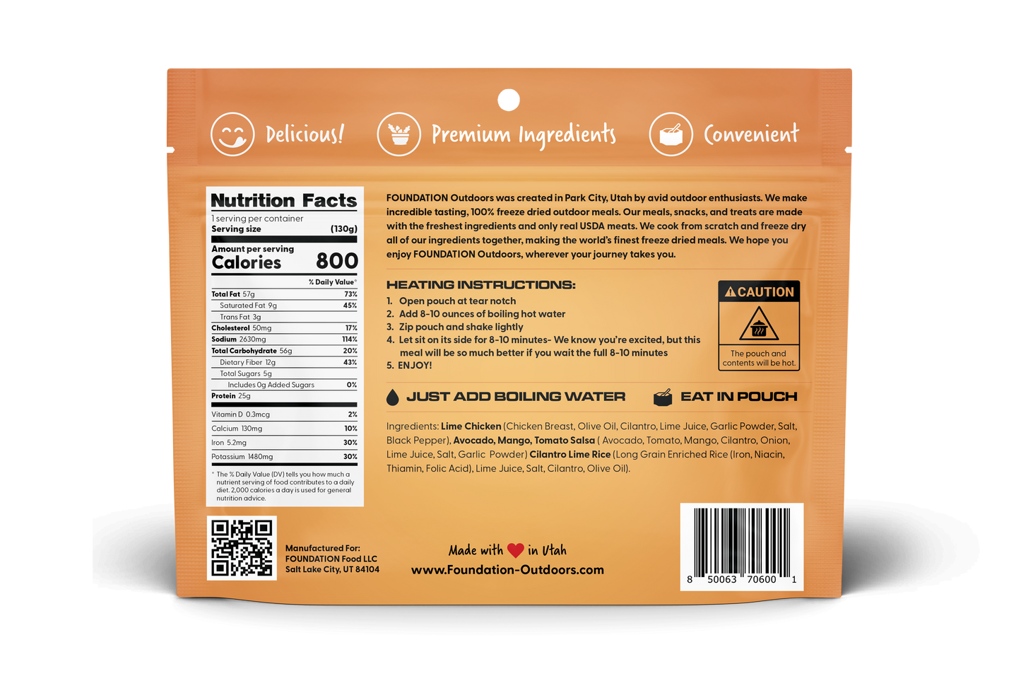 FOUNDATION Outdoors Lime Chicken with Avocado, Mango Salsa Meal