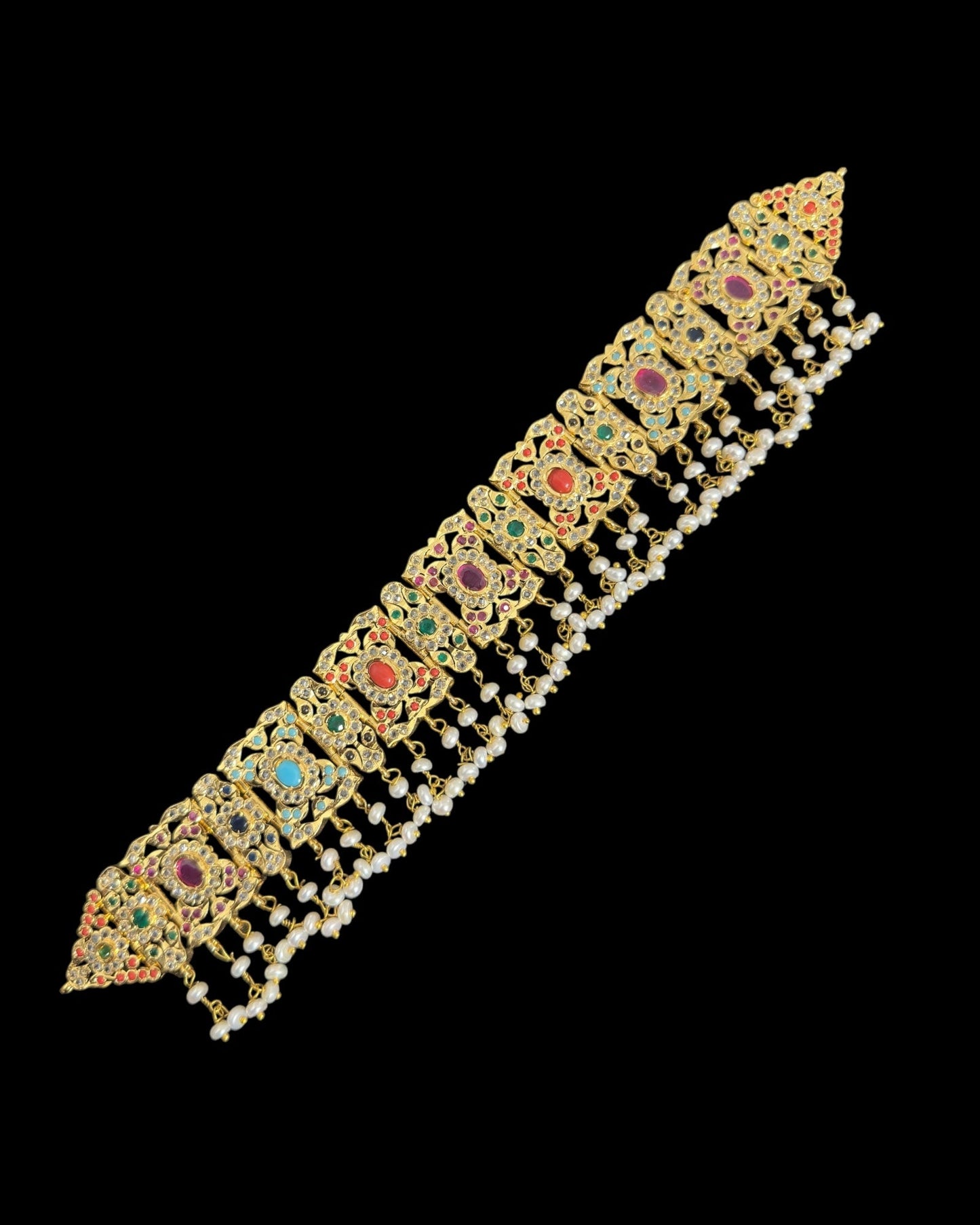 C543 Nishat fresh water pearl choker with earrings -Navratan ( READY TO SHIP )