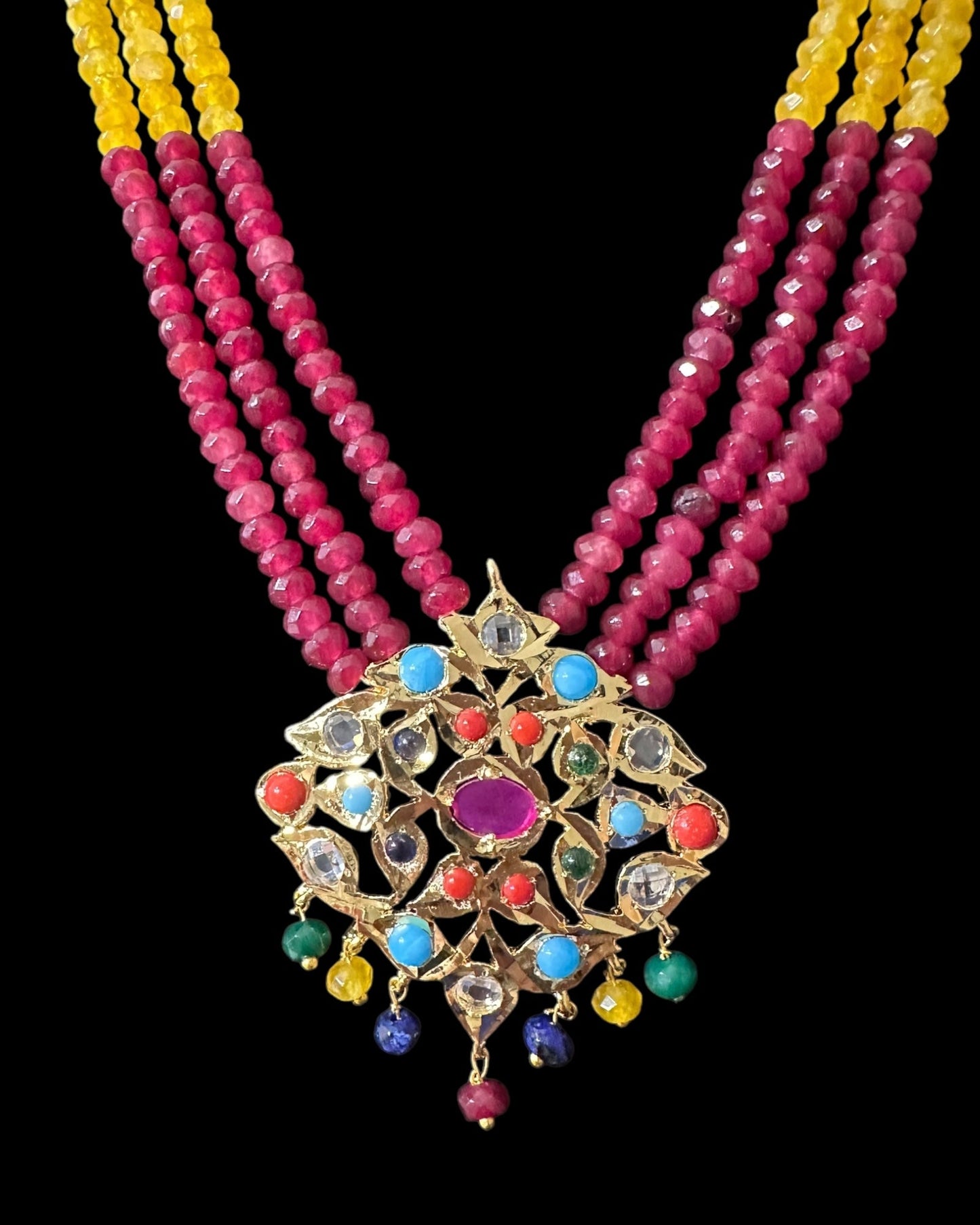 NS214 Meeraj necklace set ( navratan ) ( READY TO SHIP )