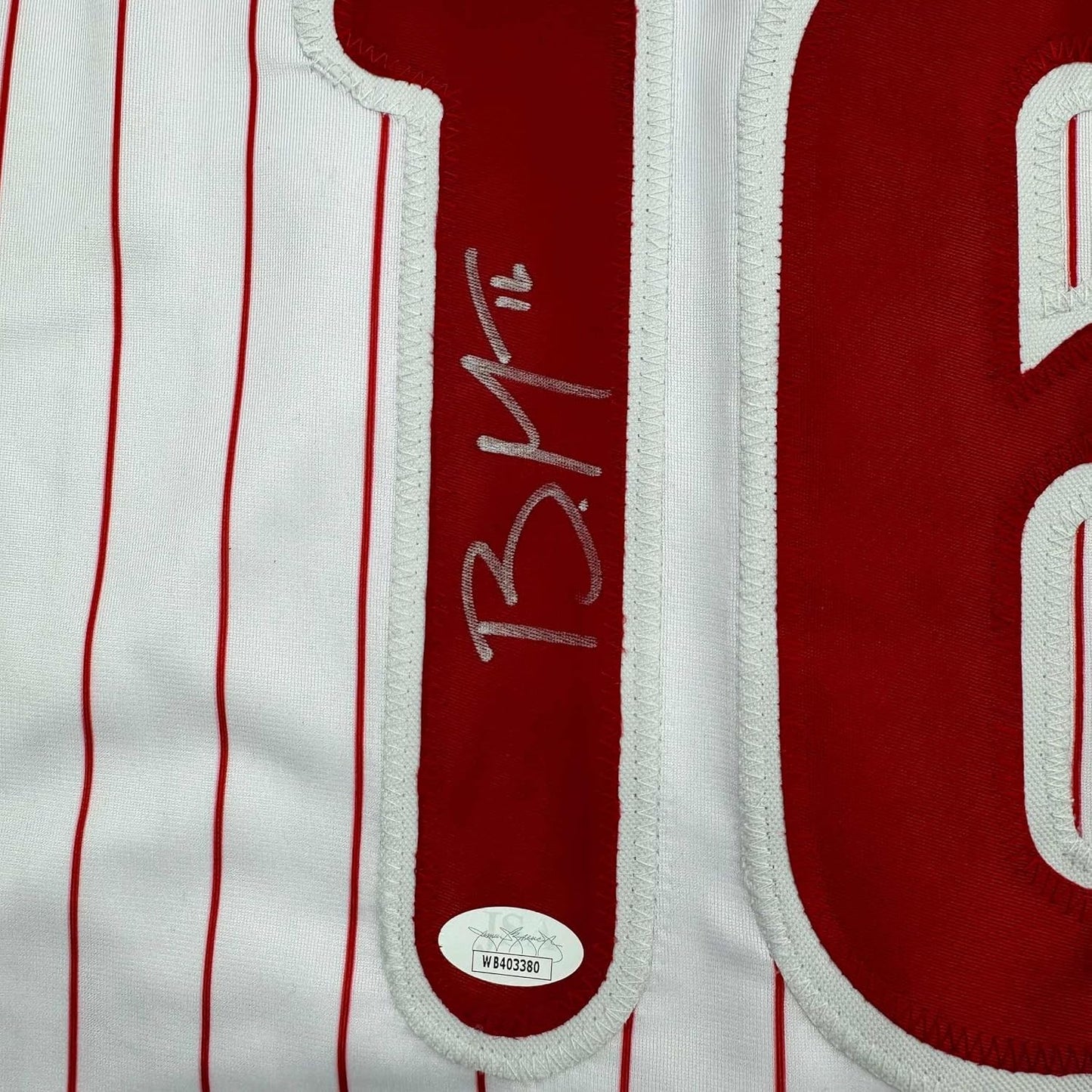Framed Autographed/Signed Brandon Marsh 35x39 Philadelphia Pinstripe Baseball Jersey JSA COA