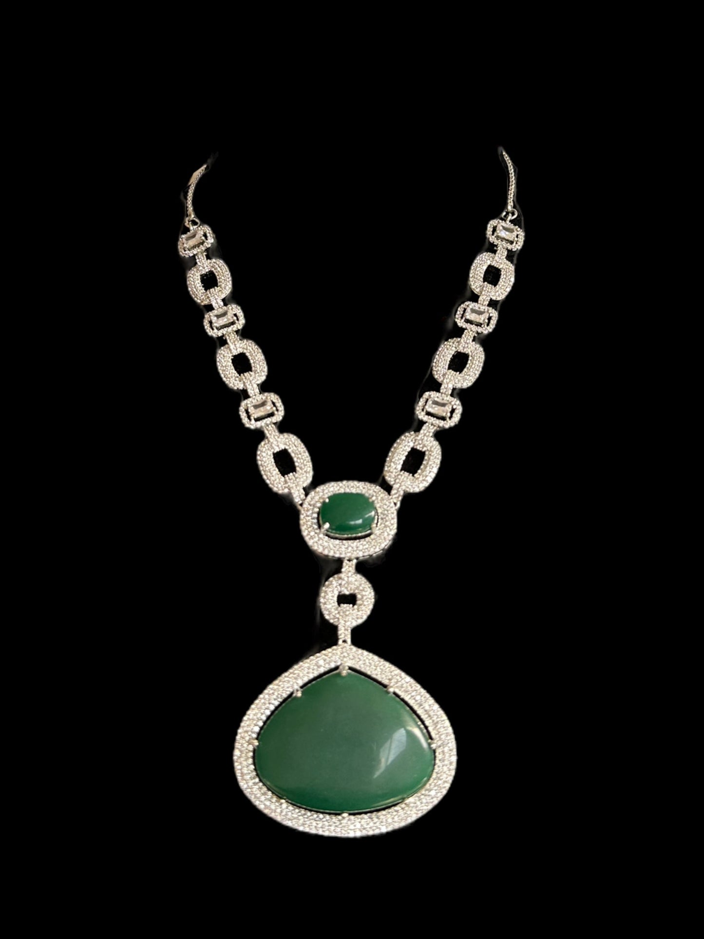 DNS99 CZ necklace set in green - silver plated ( READY TO SHIP )