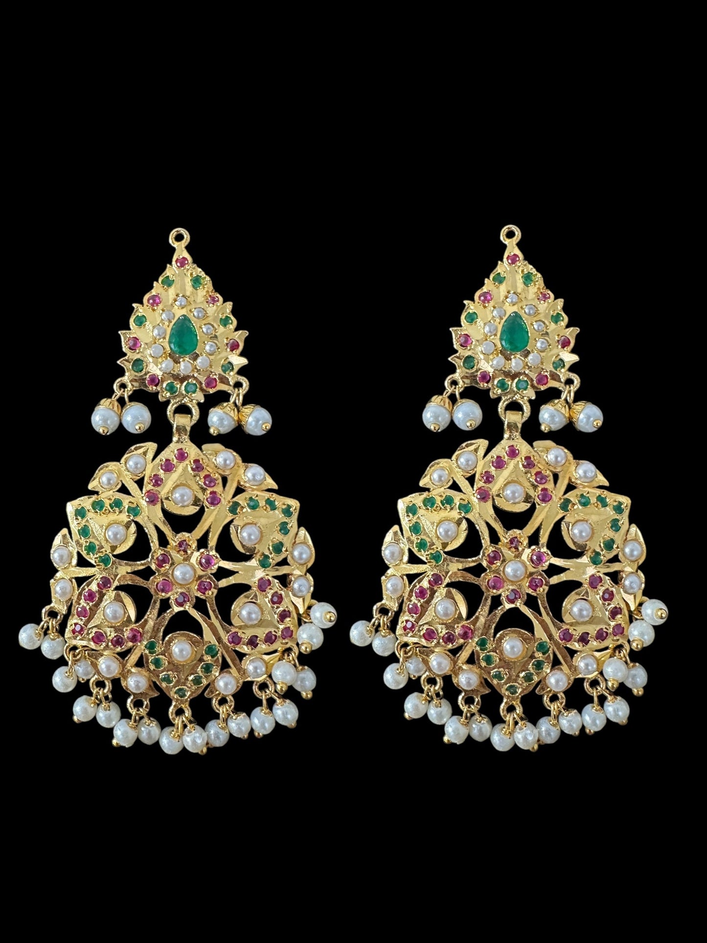DNS190 Gold-Plated jadau ruby emerald Hasli Necklace with earrings tika – Handcrafted Traditional Set ( READY TO SHIP )