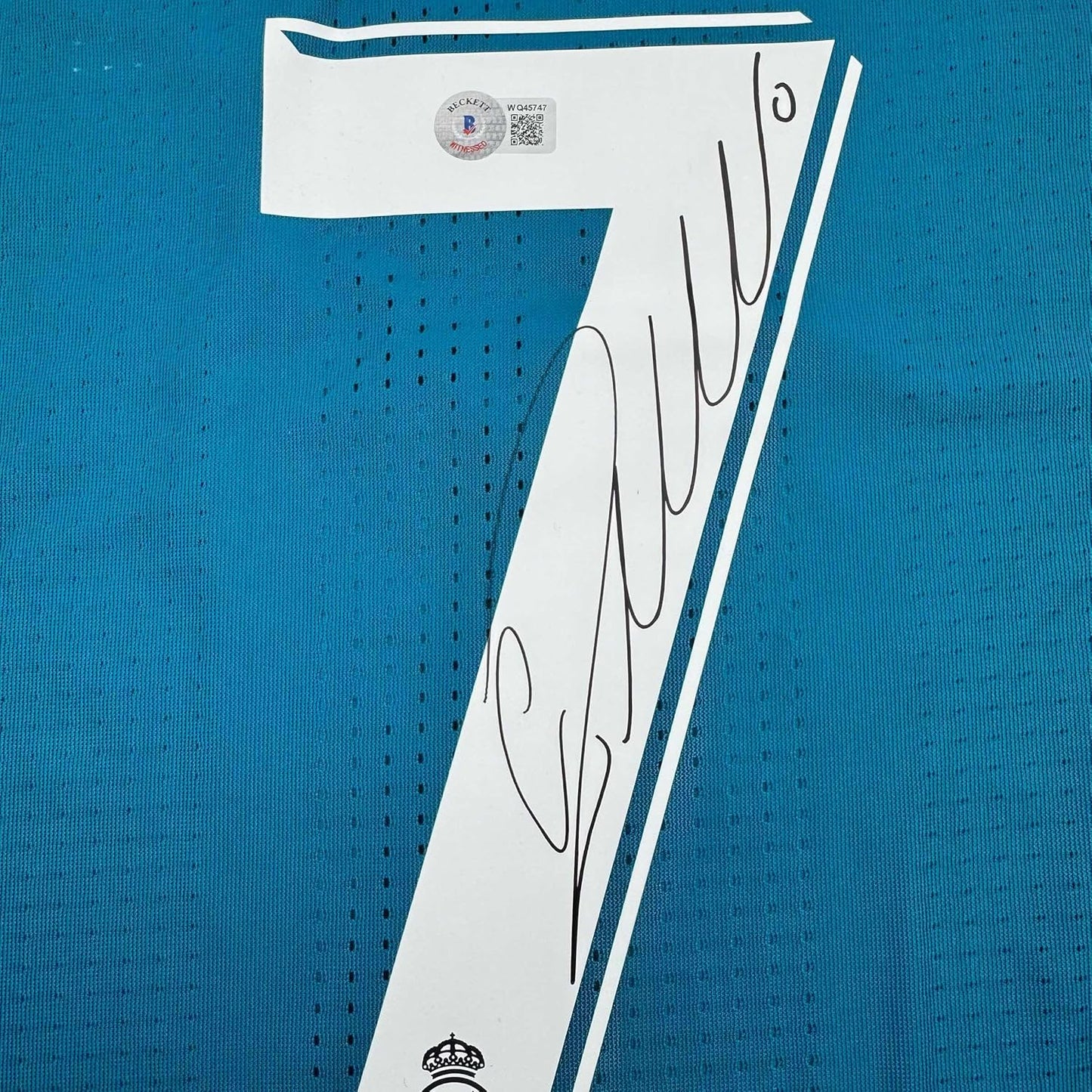 Framed Autographed/Signed Cristiano Ronaldo 35x39 Real Madrid Blue Soccer Jersey Beckett BAS COA