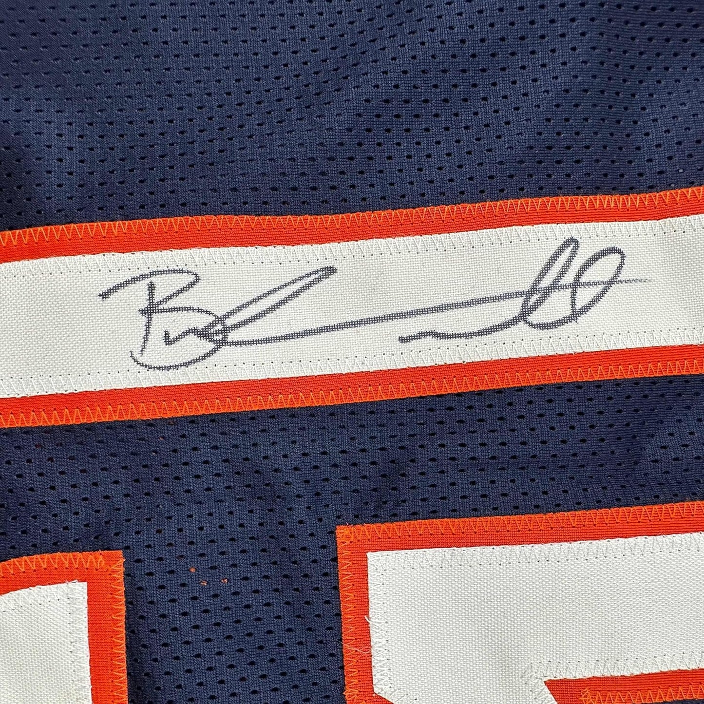 Framed Autographed/Signed Brandon Marshall 35x39 Chicago Blue Football Jersey Beckett BAS COA