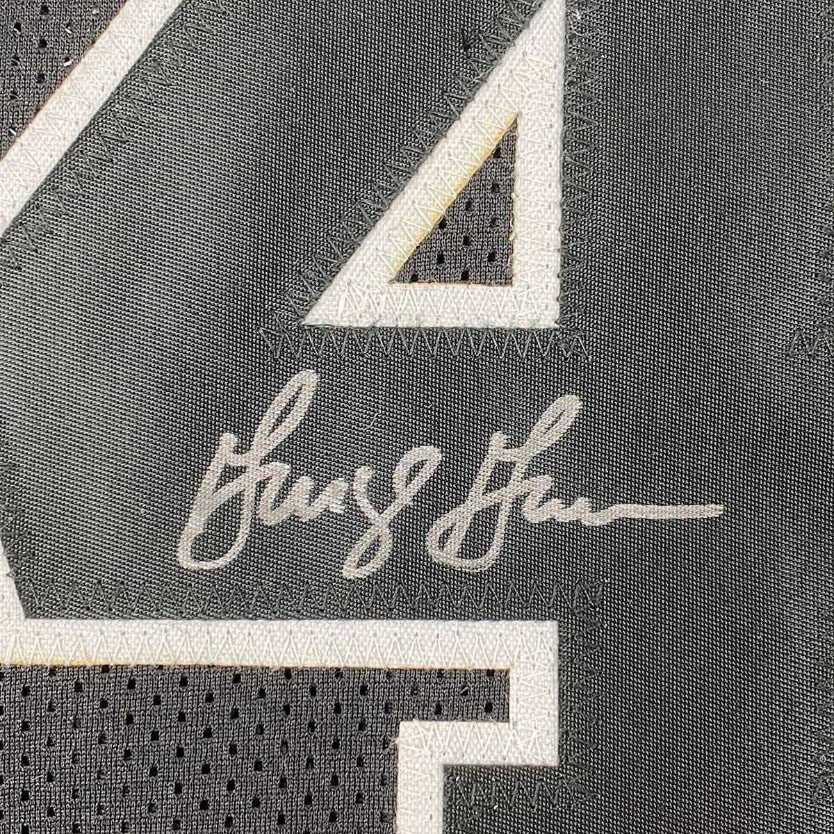 Framed Autographed/Signed George Gervin 35x39 San Antonio Black Basketball Jersey Beckett BAS COA