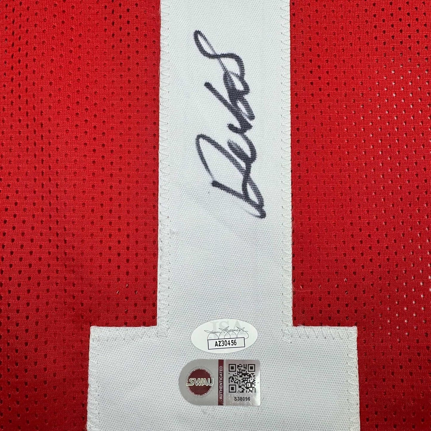Framed Autographed/Signed Deebo Samuel 35x39 San Francisco Red Football Jersey JSA COA
