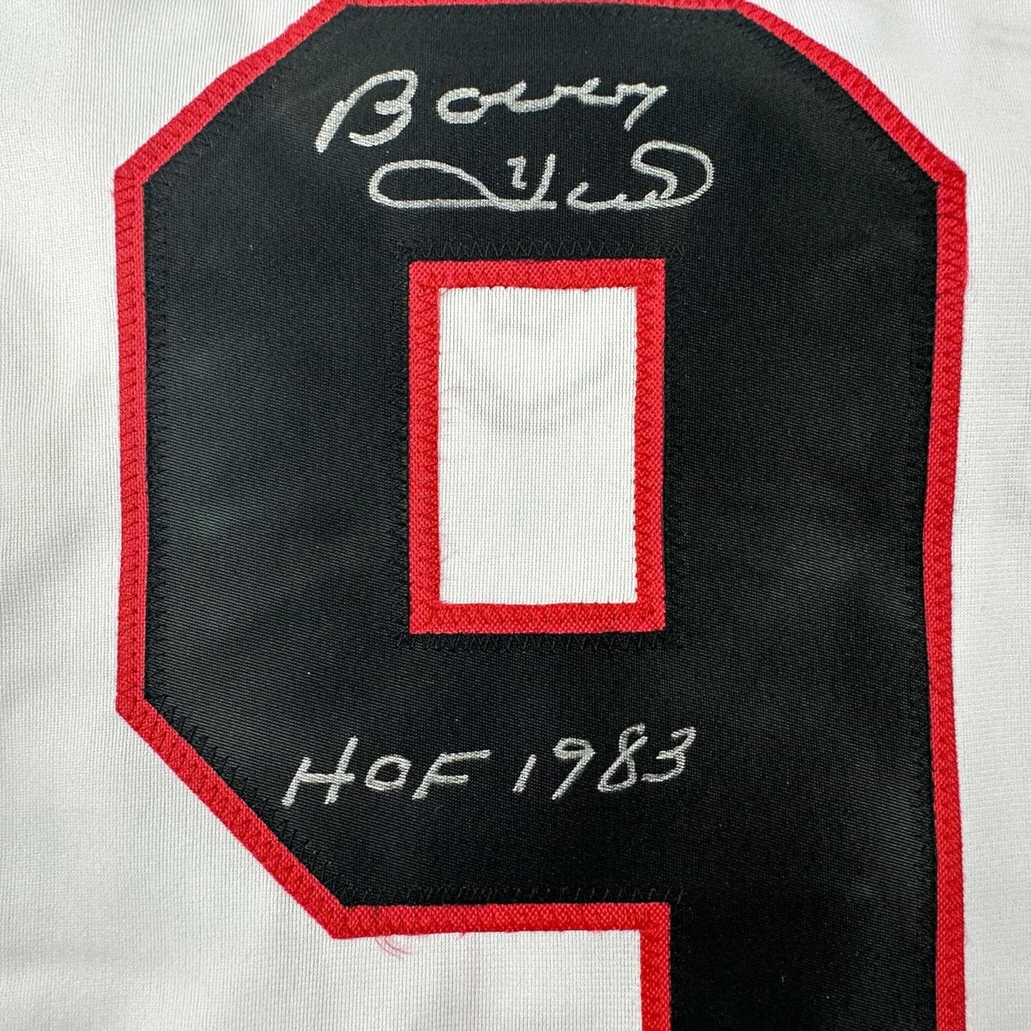 Framed Autographed/Signed Bobby Hull 35x39 HOF 1983 Chicago White Hockey Jersey JSA COA