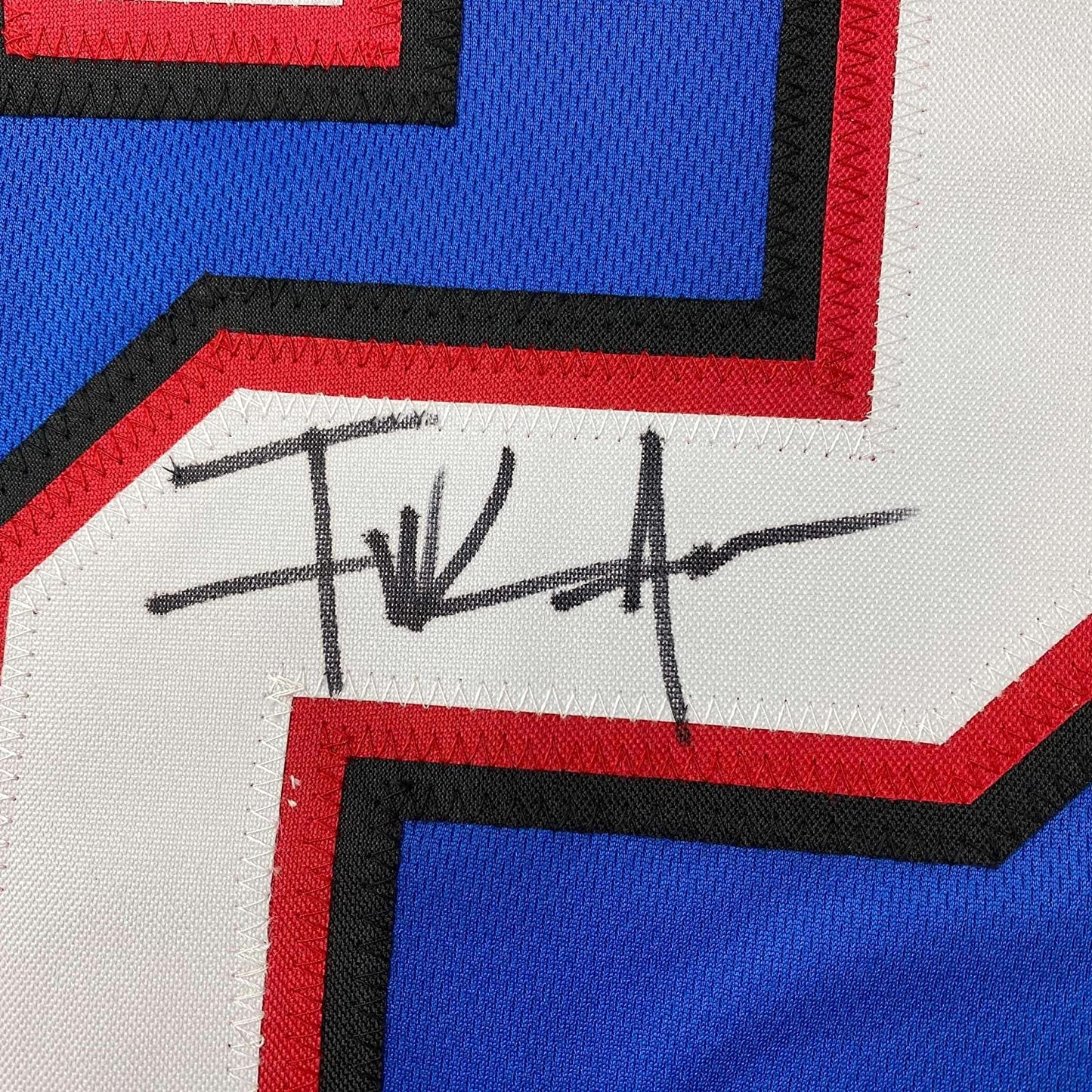 Framed Autographed/Signed Frank Gore 35x39 Buffalo Blue Football Jersey JSA COA
