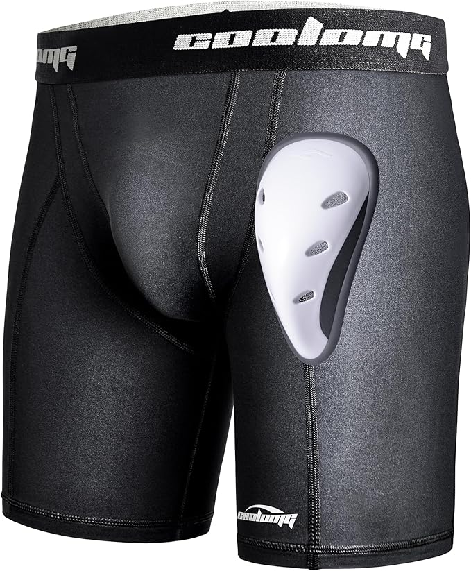 COOLOMG Mens Compression Shorts with Cup Athletic Sliding Underwear for Baseball Football MMA Lacrosse Field Hockey