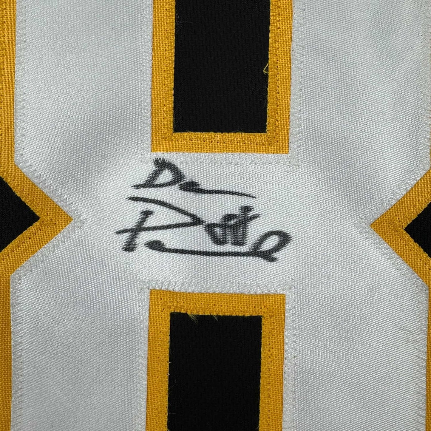 Framed Autographed/Signed David Pastrnak 35x39 Boston Black Hockey Jersey PSA/DNA COA
