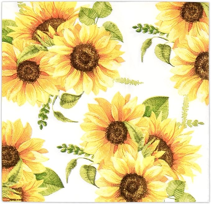 100 Floral Sunflower Cocktail Beverage Napkins Disposable Paper Spring Yellow Sunflowers Dessert Napkin for Spring Flower Wedding Holiday Birthday Party Bridal & Baby Shower Tableware Party Supplies