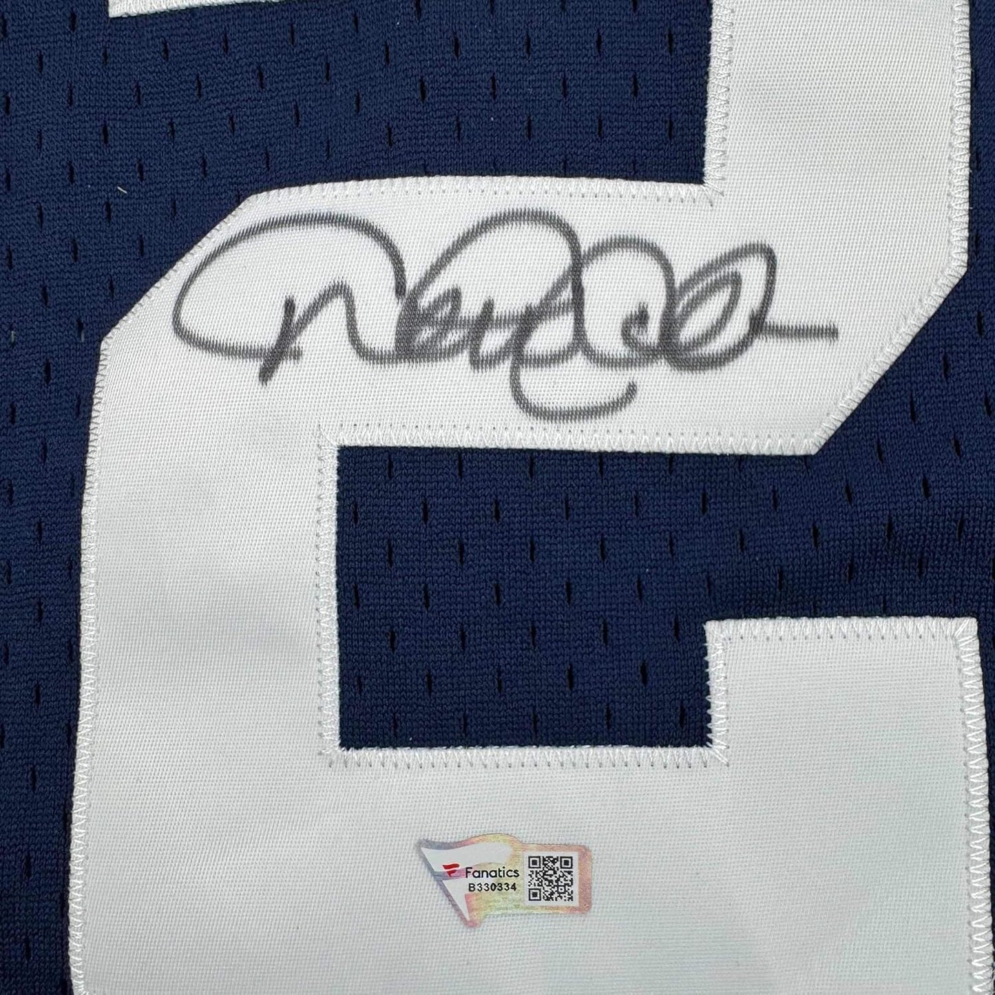 Framed Autographed/Signed Derek Jeter 35x39 New York Yankees Blue Mitchell & Ness Baseball Jersey Fanatics COA
