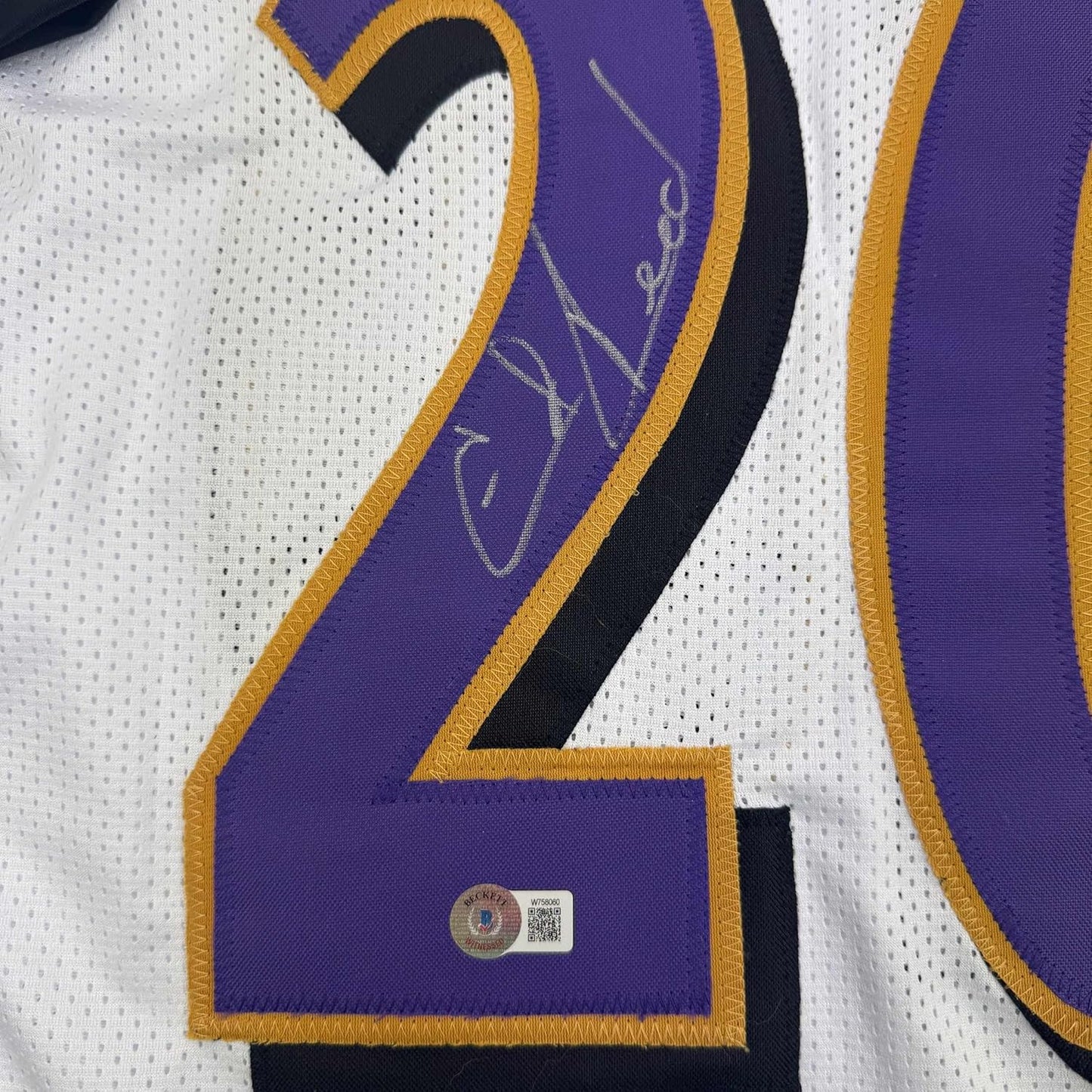 Framed Autographed/Signed Ed Reed 35x39 Baltimore White Football Jersey Beckett BAS COA