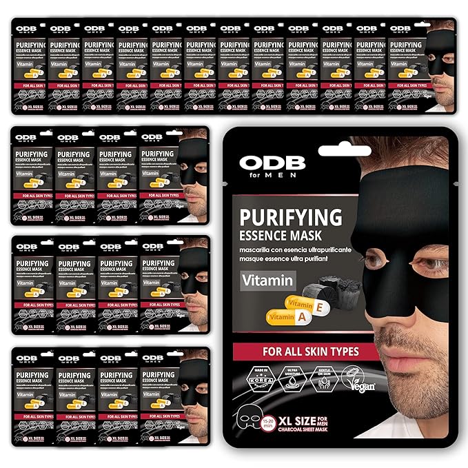 24PK Charcoal Facial Sheet Mask for Bearded Men - Purifying Vitamin Facial Mask Mens Skin Care Sheet Masks for Face Mens Skin Care Kit Bulk Face Masks Skincare