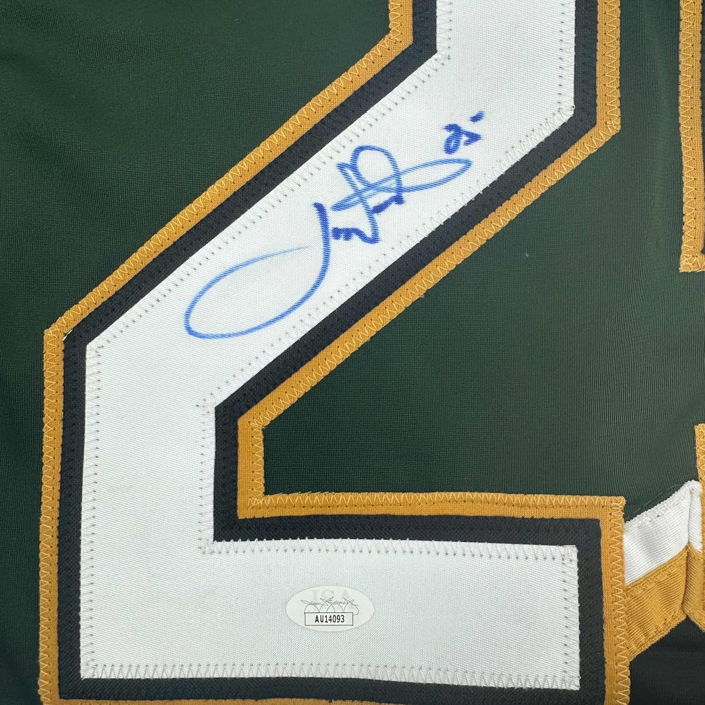 Framed Autographed/Signed Joe Nieuwendyk 35x39 Dallas Green Hockey Jersey JSA COA