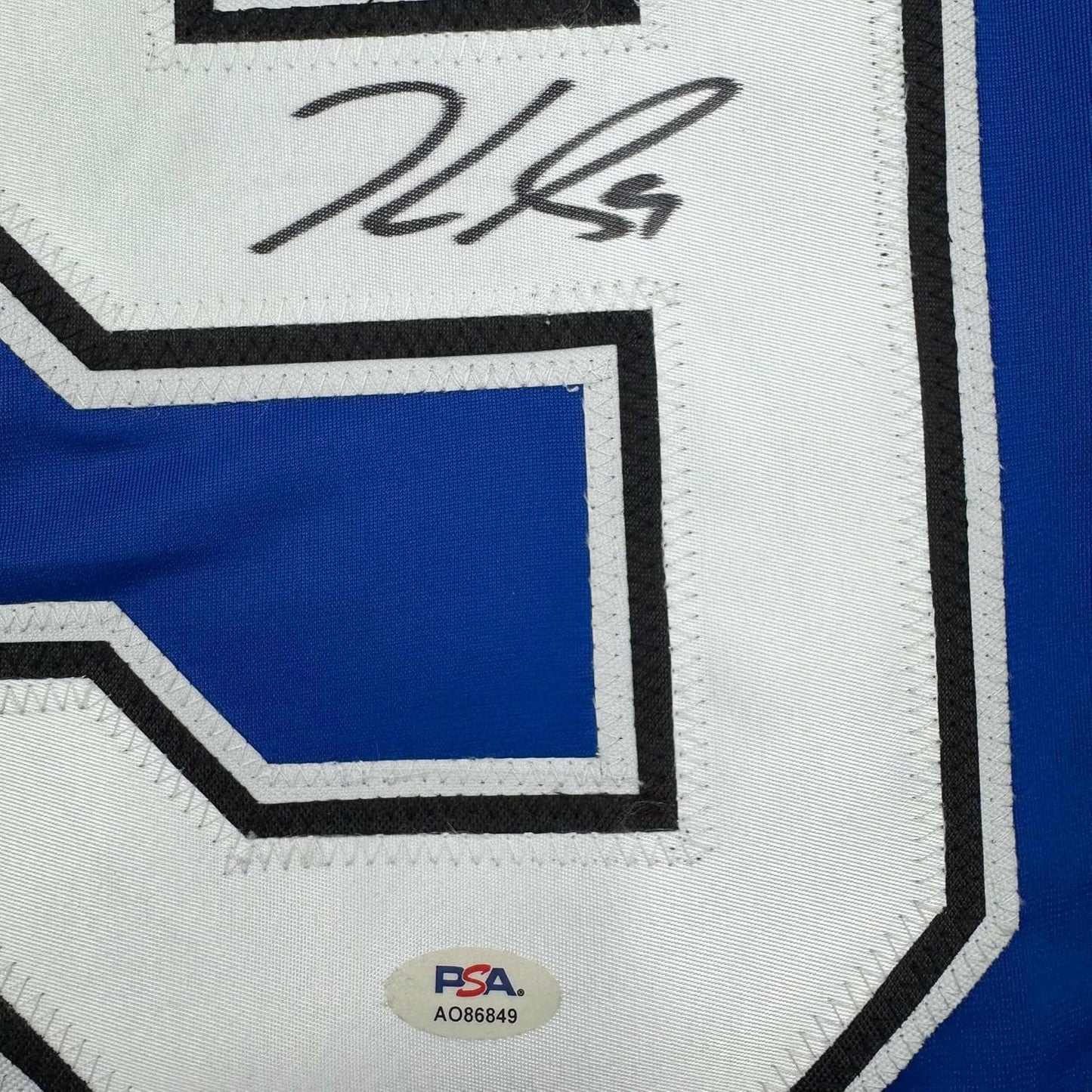 Framed Autographed/Signed Jake Guentzel 35x39 Tampa Bay Blue Hockey Jersey PSA COA