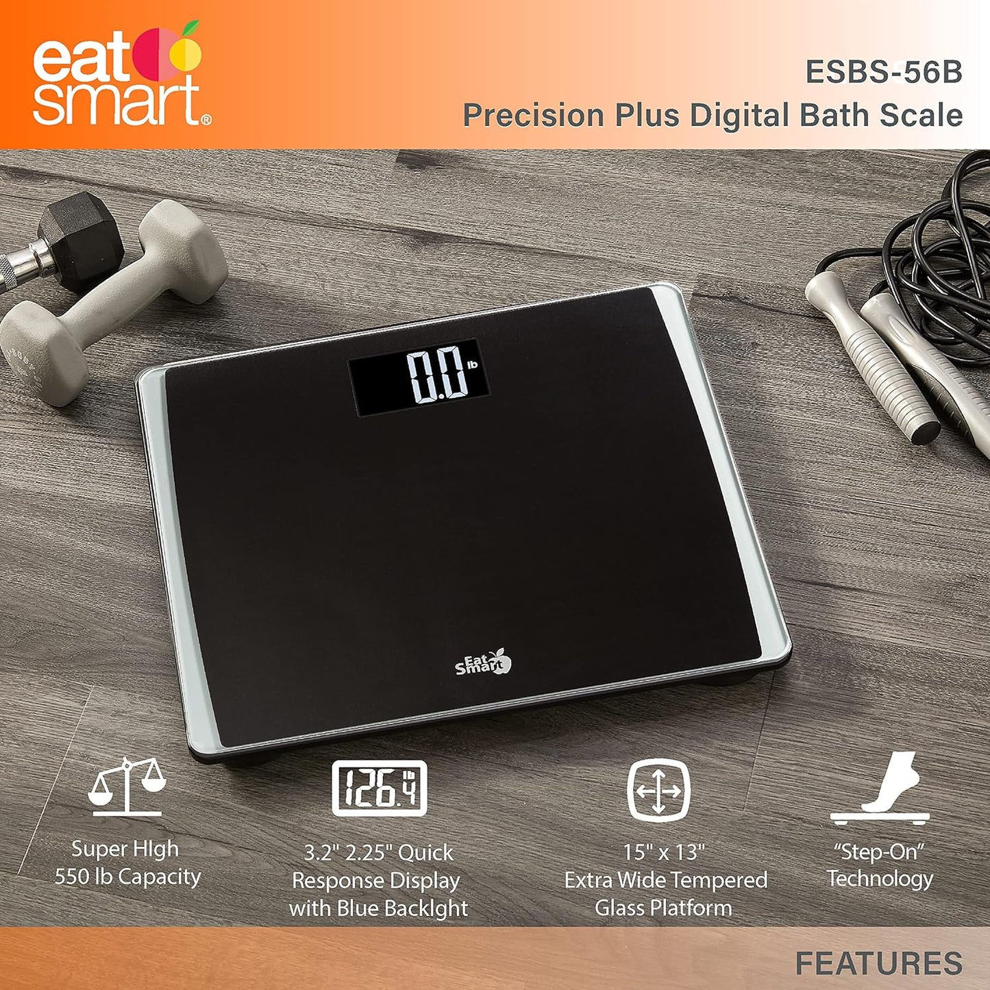 Eat Smart Precision 550 Pound Extra-High Capacity Digital Bathroom Scale with Extra-Wide Platform , Stainless