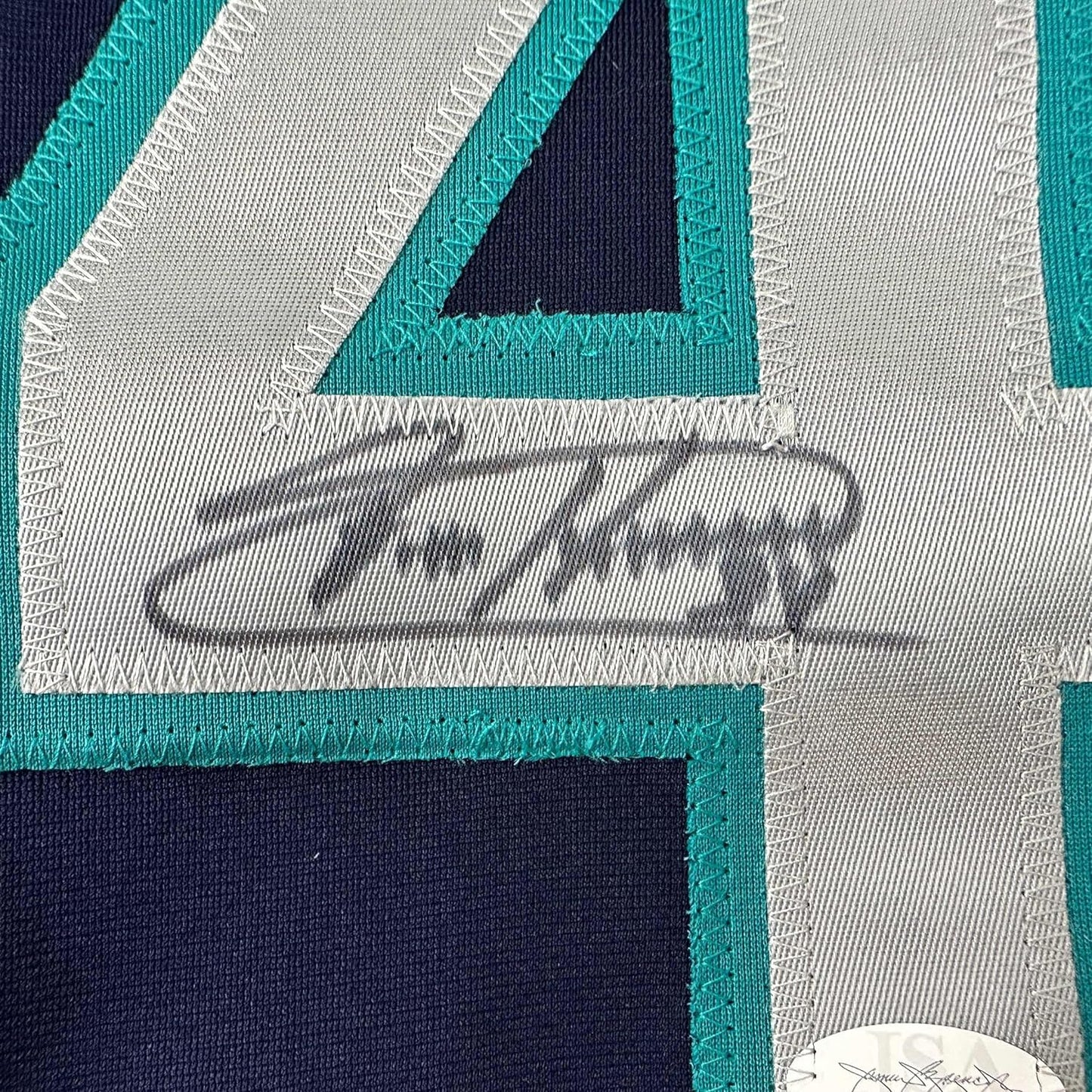 Framed Autographed/Signed Felix Hernandez 35x39 Seattle Blue Baseball Jersey JSA COA