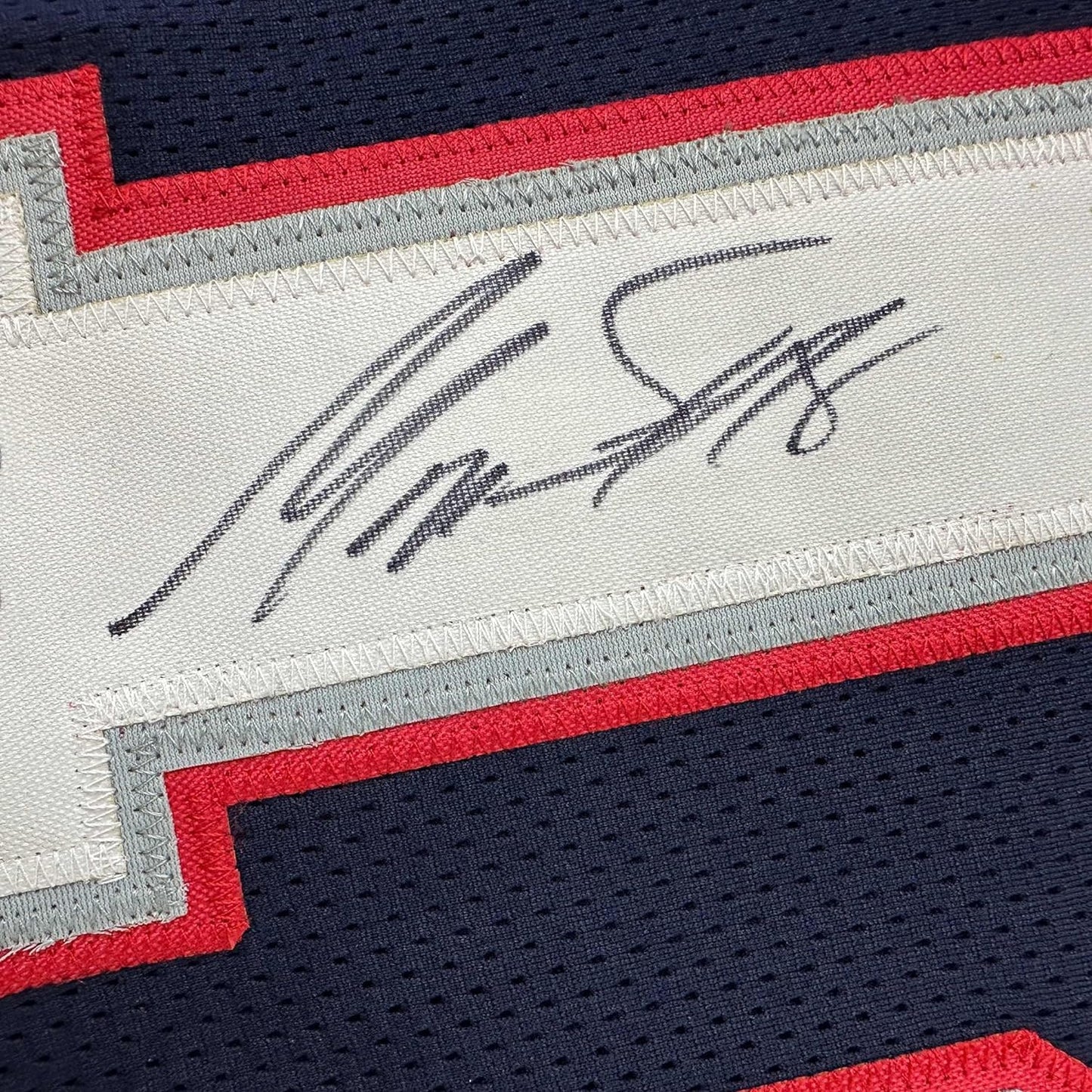 Framed Autographed/Signed Matthew Slater 35x39 New England Blue Football Jersey Beckett BAS COA