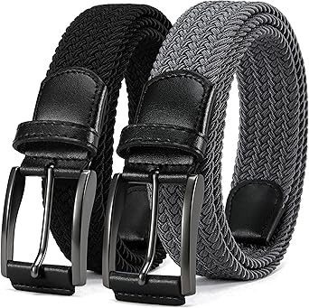 CHAOREN Golf Belts for Men 2Pack - Stretch Braided Woven Belt Elastic Web for Casual Golf Jeans Pants Polo, 1 3/8"___