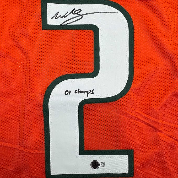 Framed Autographed/Signed Willis McGahee 35x39 "01 Champs" Miami Orange College Football Jersey Beckett BAS COA