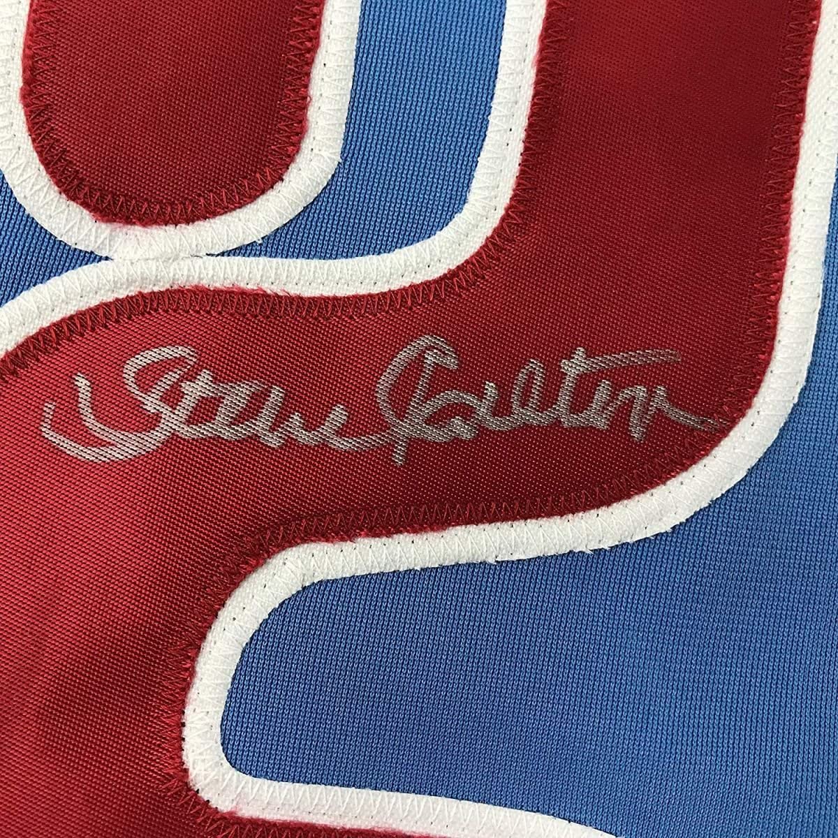 Framed Autographed/Signed Steve Carlton 35x39 Philadelphia Retro Blue Baseball Jersey JSA COA
