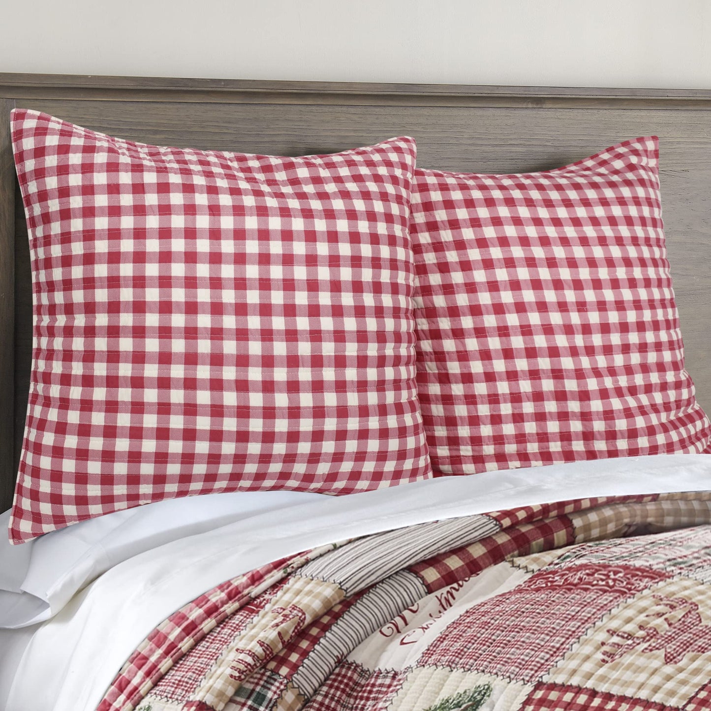 Set of 2 Pillow Shams - Red and Cream - 26"x26", No Insert Cotton/Polyester
