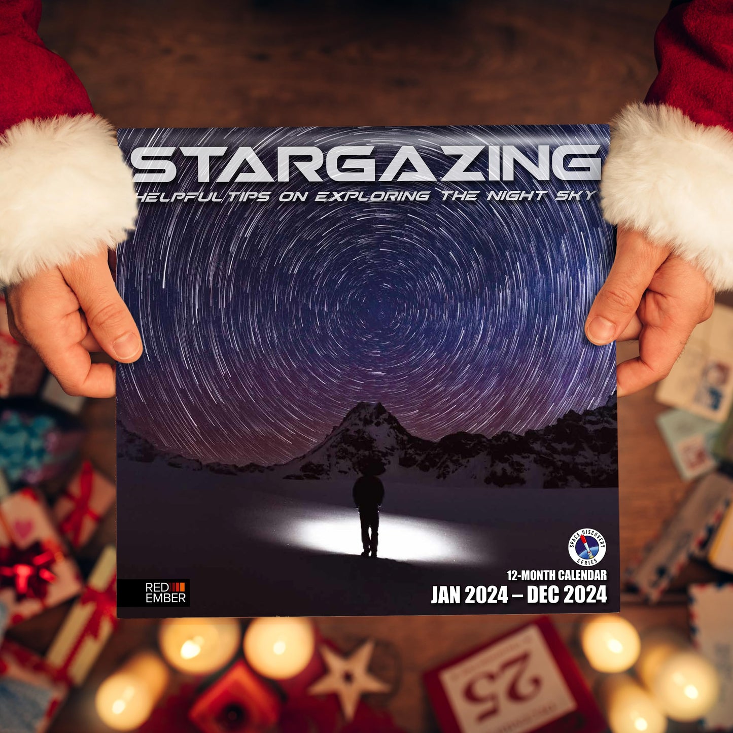 RED EMBER Stargazing Tips Night Sky 2024 Monthly Wall Calendar | 12" x 24"