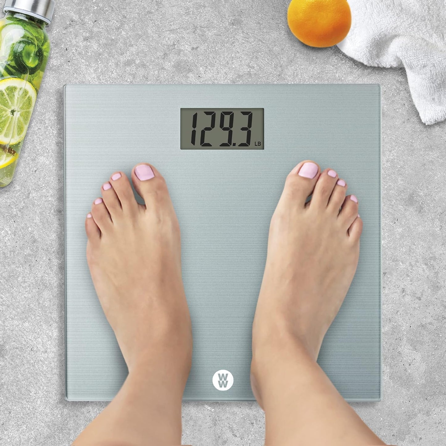 Weight Watchers Scales by Conair Bathroom Scale for Body Weight, Easy To Read Scale, Glass Body Scale Measures Weight Up to 400 Lbs. in Chic Glass