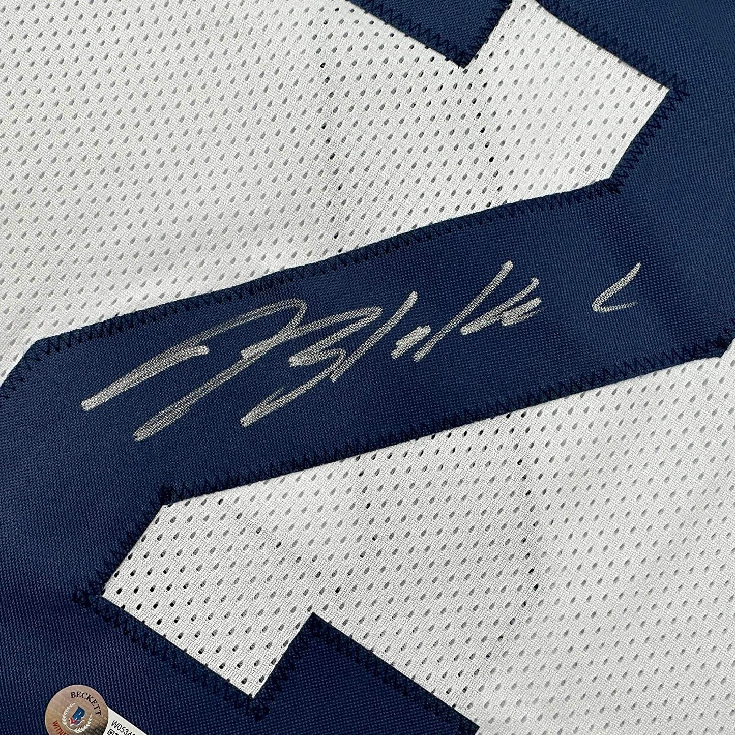 Framed Autographed/Signed Blake Corum 35x39 Michigan White College Football Jersey Beckett BAS COA