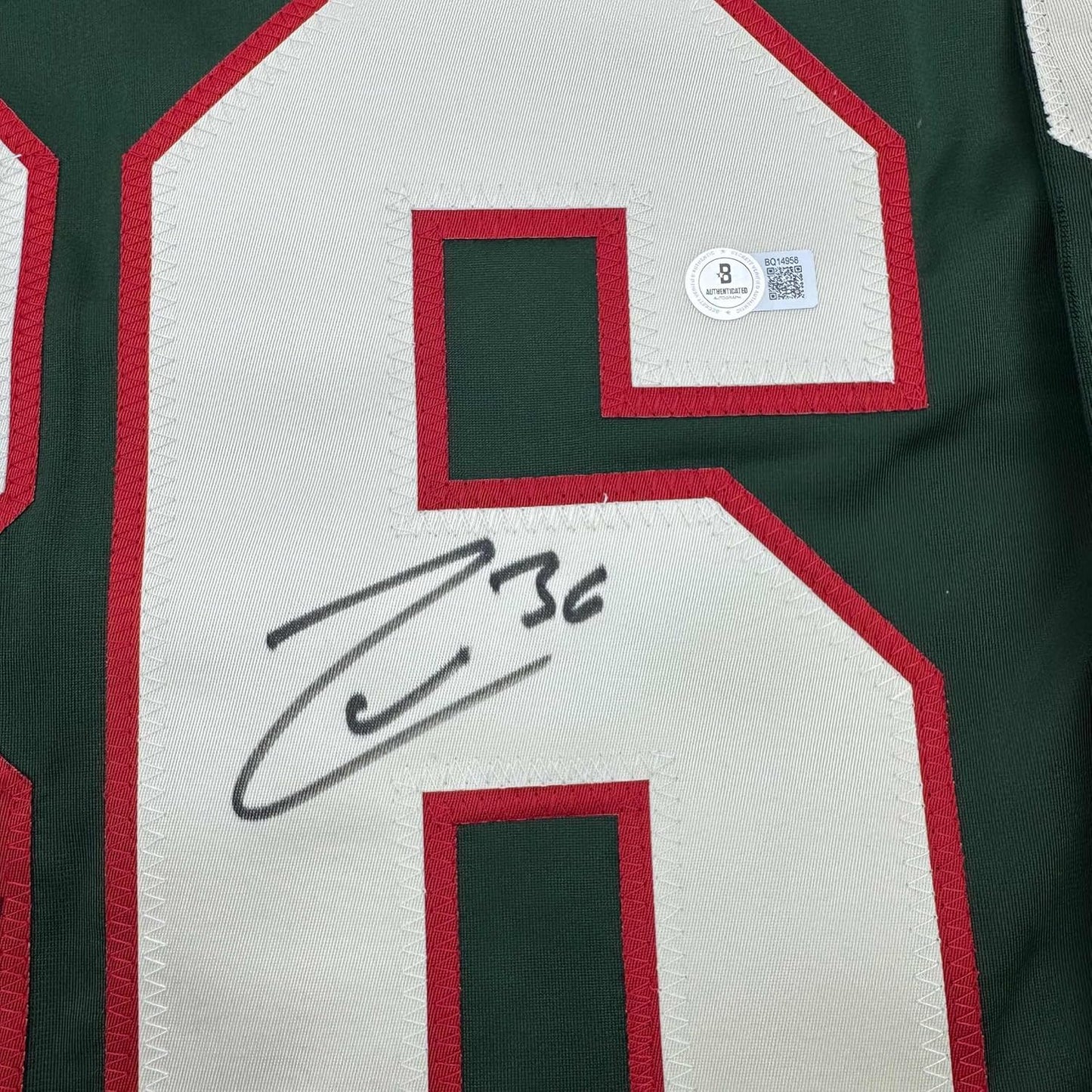 Framed Autographed/Signed Mats Zuccarello 35x39 Minnesota Green Hockey Jersey Beckett BAS COA