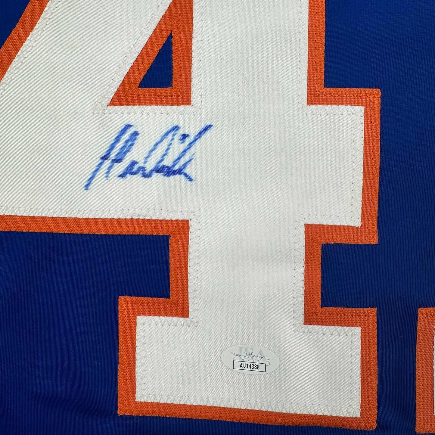 Framed Autographed/Signed Jaroslav Halak 35x39 New York Blue Hockey Jersey JSA COA
