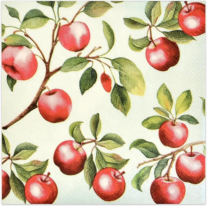 100 Thanksgiving Fall Apples Cocktail Beverage Napkins 3 Ply Disposable Paper Decorative Holiday Harvest Apple Leaf Dessert Hand Napkin for Autumn Wedding Dinner Party Supplies Tableware Decorations