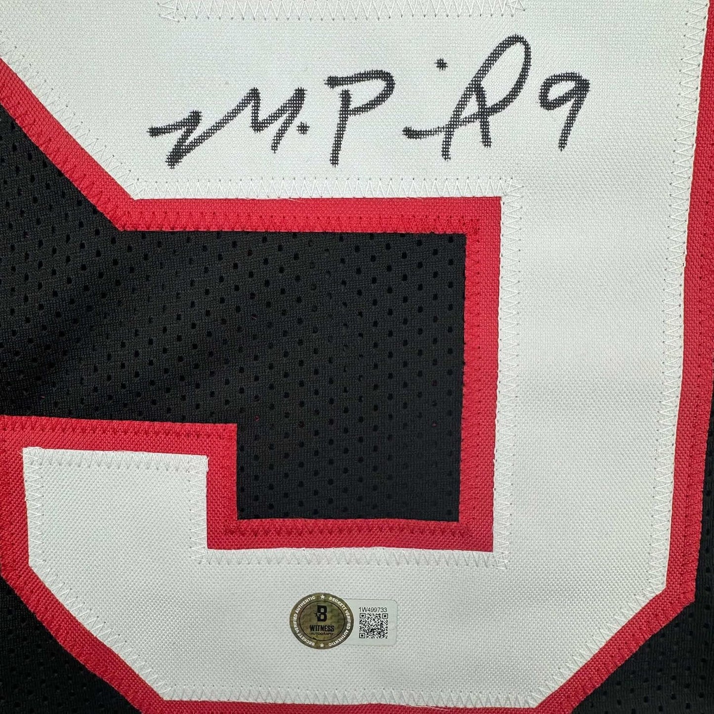 Framed Autographed/Signed Michael Penix Jr. 35x39 Atlanta Black Football Jersey Beckett BAS COA